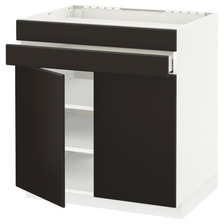 Напольный шкаф для варочной панели, 2 ящика, 2 фасада, 1 ящик МЕТОД / МАКСИМЕРА, белый, Кунгсбакка антрацит (80x60 см)