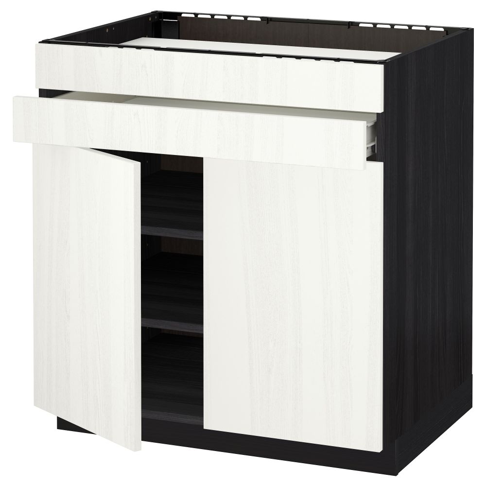 Напольный шкаф для варочной панели, 2 ящика, 2 фасада, 1 ящик МЕТОД / ФОРВАРА, черный, Росдаль белый (80x60 см) - схема-чертеж с размерами