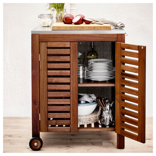 Модуль для хранения, садовый ЭПЛАРО / КЛАСЕН, коричневая морилка, цвет нержавеющей стали (77x58 см) - фото 2