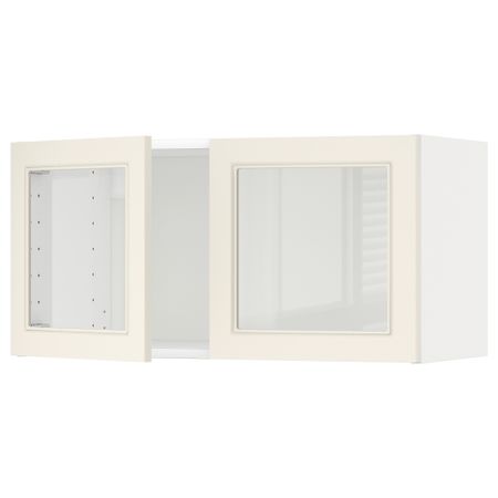Навесной шкаф с 2 стеклянная дверями МЕТОД, белый, Хитарп белый с оттенком (80x40 см)