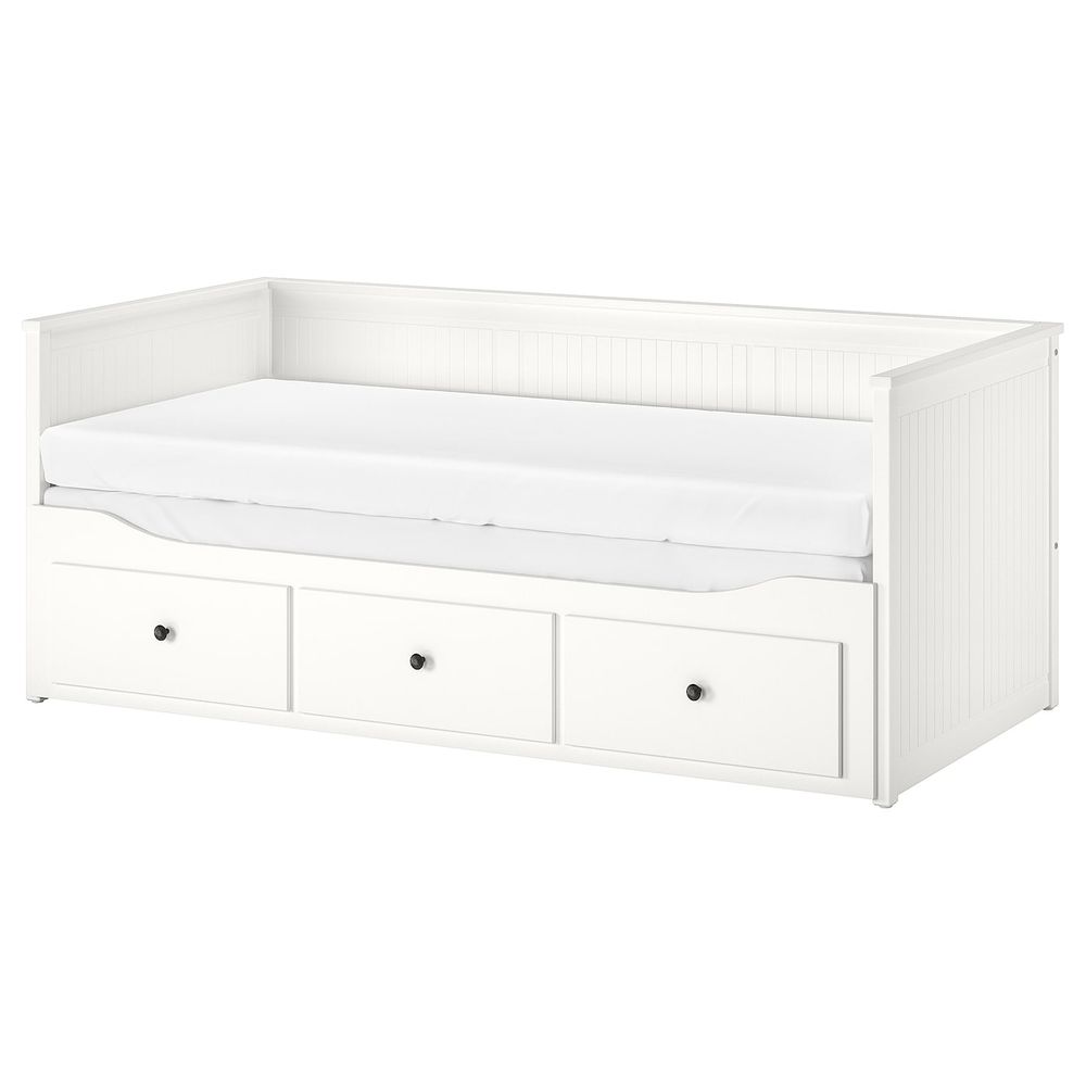 Кушетка с 2 матрасами/3ящиками, белый/Малвик жесткий 80x200 см IKEA HEMNES ХЕМНЭС 494.178.70 - фото 1