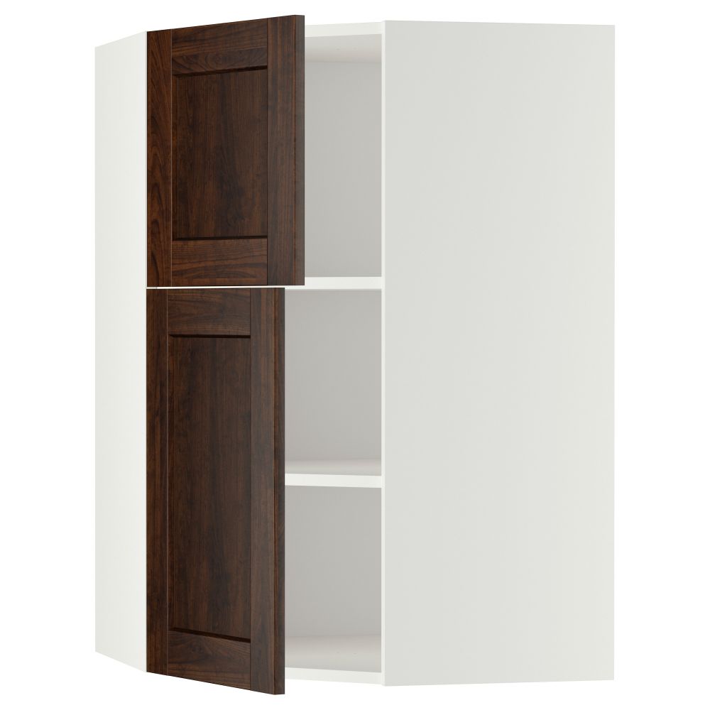 Угловой навесной шкаф + полки, 2 дверцы МЕТОД, белый, Эдсерум коричневый (68x100 см) - схема-чертеж с размерами