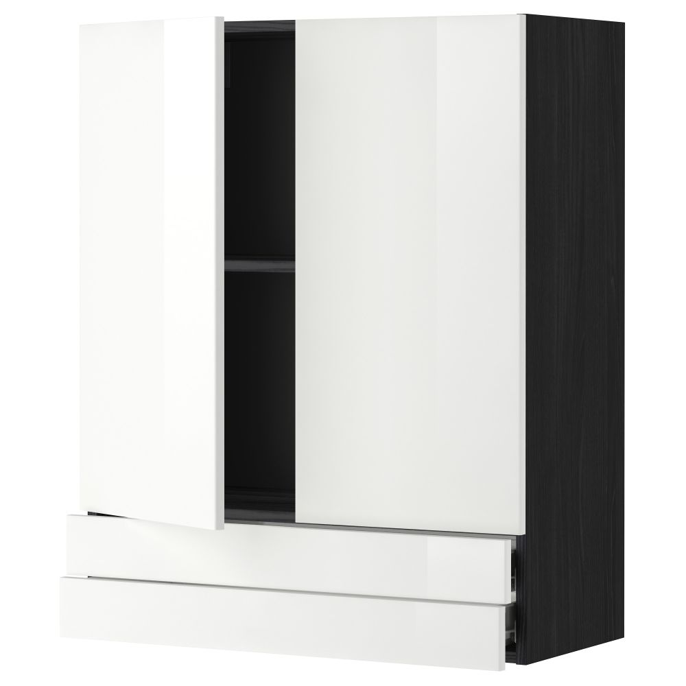 Навесной шкаф, 2 дверцы, 2 ящика МЕТОД / ФОРВАРА, черный, Рингульт белый - фото 1