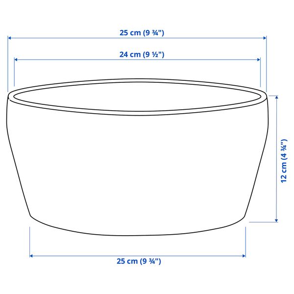 Кашпо, 25x12 см, темно-серый IKEA PERSILLADE ПЕРСИЛЛАДЕ 804.825.18 - схема-чертеж с размерами