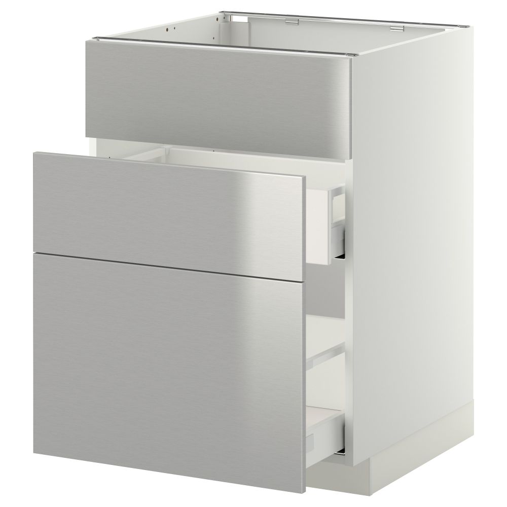 Напольный шкаф под мойку + 3 фронтальных панели, 2 ящика МЕТОД / МАКСИМЕРА, белый, Гревста нержавеющ сталь - схема-чертеж с размерами