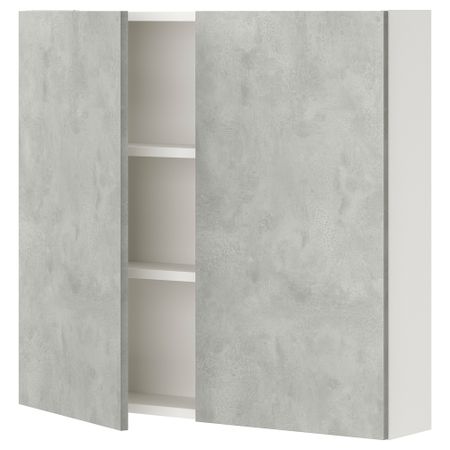 Навесной шкаф с 2 полками, дверцами, 80x17x75 см, белый, под бетон IKEA BEGIVENHET БЕГИВЕНХЕТ 993.236.90
