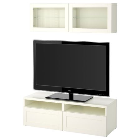 Шкаф для ТВ, комбинированный, стекляные дверцы БЕСТО, Ханвикен, Синдвик белый прозрачное стекло (120x20/40x166 см)
