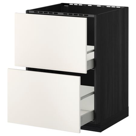 Напольный шкаф под мойку + 2 фронтальных панели, 2 ящика МЕТОД / МАКСИМЕРА, черный, Веддинге белый