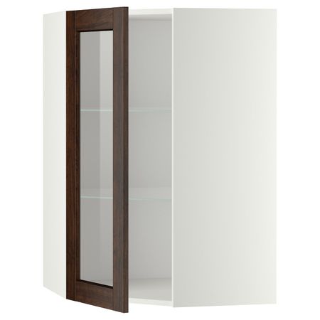 Угловой навесной шкаф с полками, стекляными дв, белый/Эдсерум коричневый 68x100 см IKEA METOD МЕТОД 092.267.83