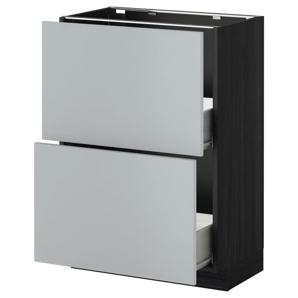 Напольный шкаф с 2 ящиками МЕТОД / ФОРВАРА, черный, Веддинге серый - схема-чертеж с размерами
