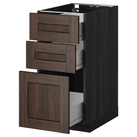 Напольный шкаф с 3 ящиками МЕТОД / ФОРВАРА, черный, Эдсерум коричневый