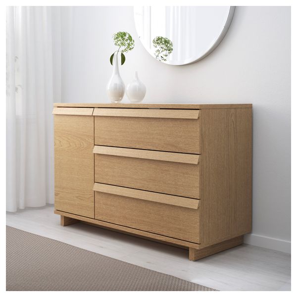 Комод с 3 ящиками, 1 дверцей ОППЛАНД, дубовый шпон (120x80 см) - фото 2