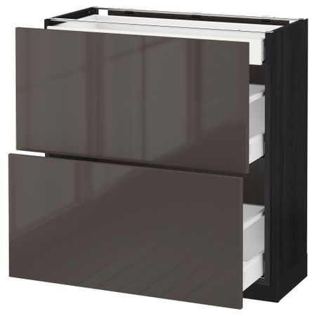 Напольный шкаф, 2 фасада, 3 ящика МЕТОД / МАКСИМЕРА, черный, Рингульт серый