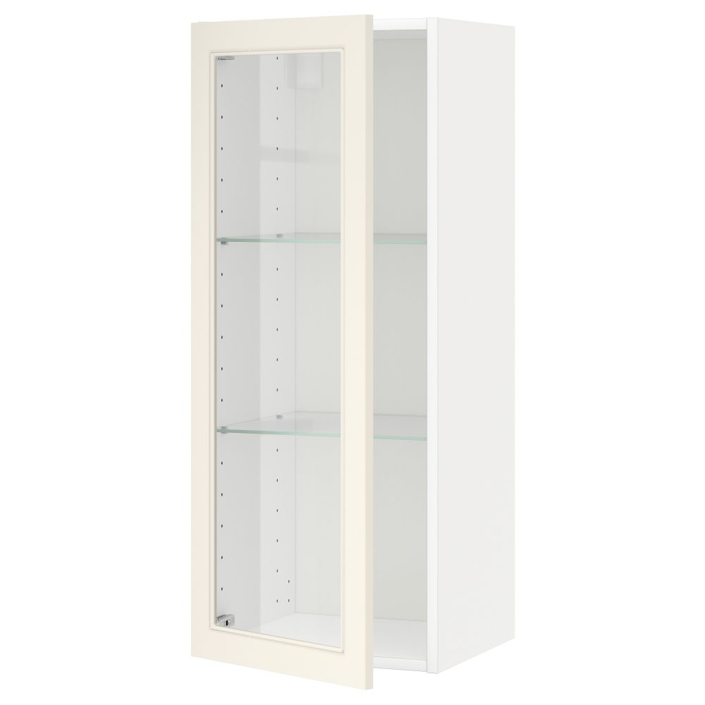 Навесной шкаф с полками, стекляными дверцы МЕТОД, белый, Хитарп белый с оттенком - схема-чертеж с размерами