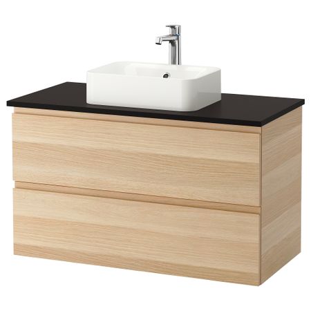 Шкаф со столешницей 45x32 раковина ГОДМОРГОН/ТОЛКЕН / ХОРВИК, под беленый дуб, антрацит (102x49x72 см)