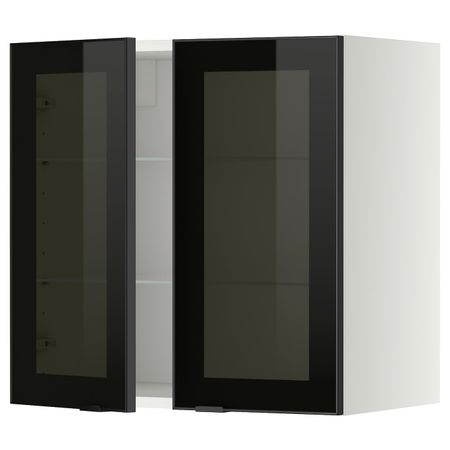 Навесной шкаф/полки/2стеклян двери, белый/Ютис дымчатое стекло 60x60 см IKEA METOD МЕТОД 294.455.48