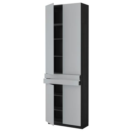 Высокий шкаф + полки, 2 ящика, 4 дверцы МЕТОД / ФОРВАРА, черный, Веддинге серый (80x37x240 см)