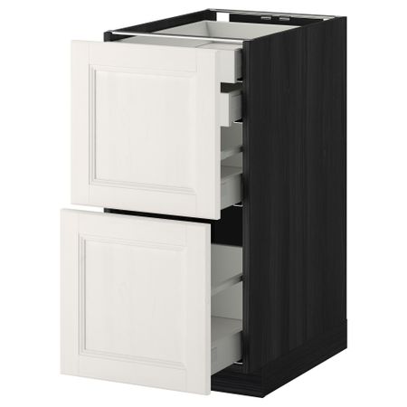 Напольный шкаф 2 фронтальные панели, 2 нижних, 1 средний, 1 высокий ящик МЕТОД / МАКСИМЕРА, черный, Лаксарби белый