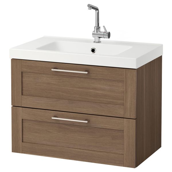 Шкаф для раковины с 2 ящиками ГОДМОРГОН / ОДЕНСВИК, под грецкий орех (80x49x64 см) - фото 2