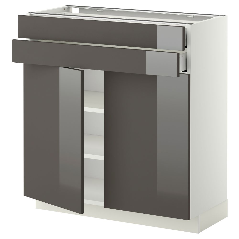 Напольный шкаф, 2 дверцы, 2 ящика МЕТОД / МАКСИМЕРА, белый, Рингульт серый - фото 1