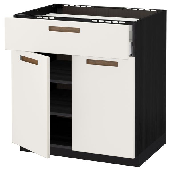 Напольный шкаф для варочной панели, ящик, полка, 2 дверцы МЕТОД / МАКСИМЕРА, черный, Мэрста белый - схема-чертеж с размерами