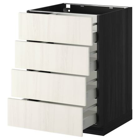 Напольный шкаф 4 фронтальных панели, 4 ящика МЕТОД / МАКСИМЕРА, черный, Росдаль белый