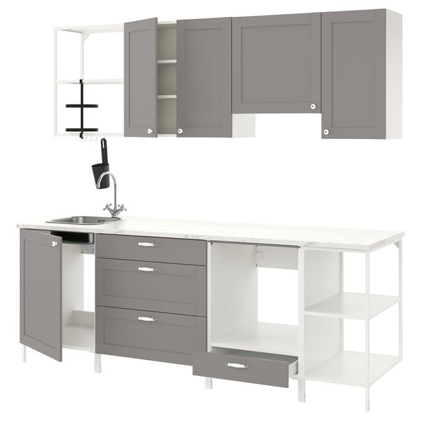 Кухня, 243x63.5x222 см, белый, серый каркас IKEA BEGIVENHET БЕГИВЕНХЕТ 093.380.78 - фото 1