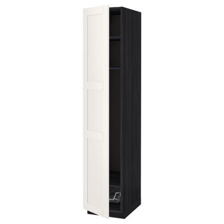 Высокий шкаф с полками, проволочной корзиной МЕТОД, черный, Сэведаль белый