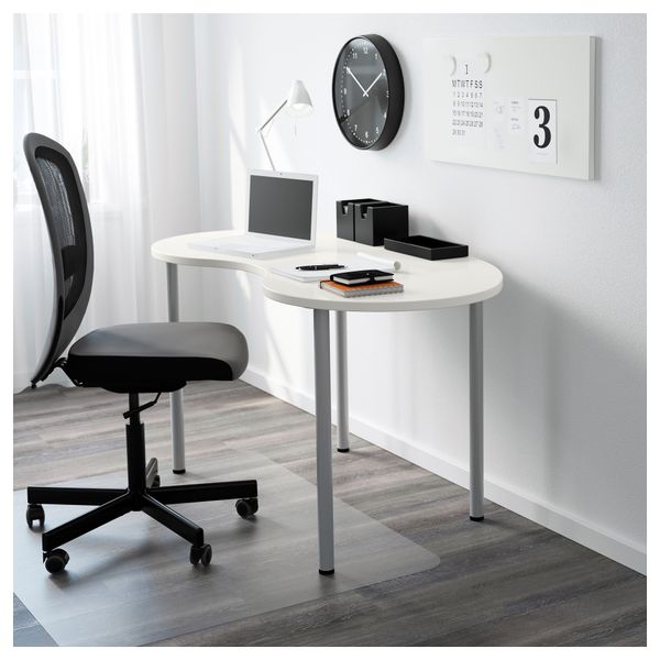 Стол ХИССМОН / АДИЛЬС, в форме кешью белый, серебристый (140x75 см) - схема-чертеж с размерами