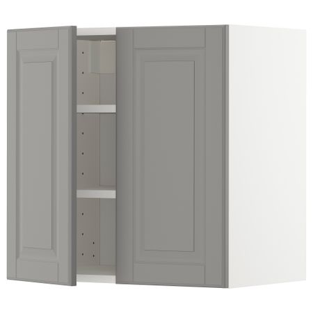Навесной шкаф с полками, 2 дверцы, белый, Bodbyn серый, 60x60 см IKEA METOD МЕТОД 794.567.18