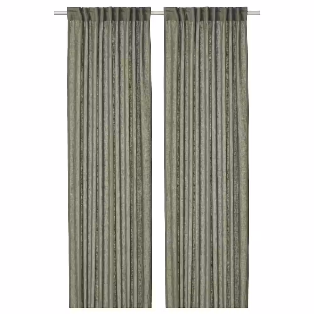 DYTÅG Гардины, 2 шт. - серо-зеленый/с лентой 145x300 см - фото 1