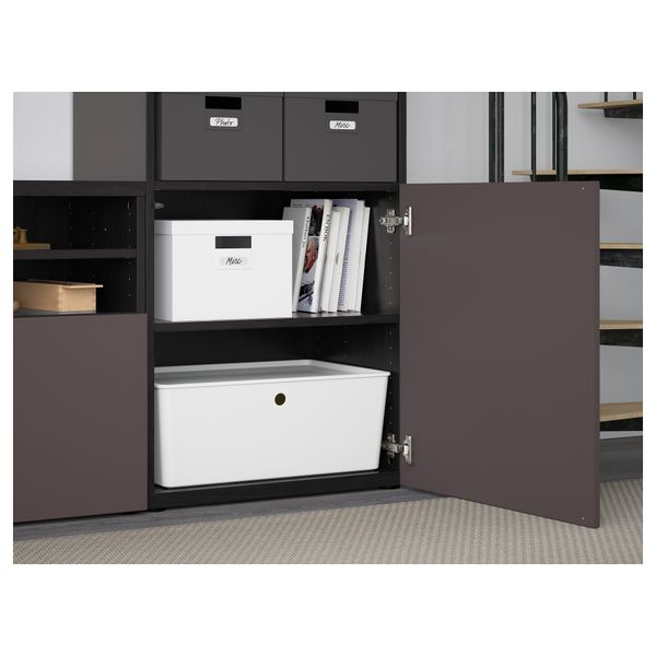 Шкаф для ТВ, комбинированный, стекляные дверцы БЕСТО, черно-коричневый, Вальвикен темно-коричневый, прозрачное стекло - фото 3