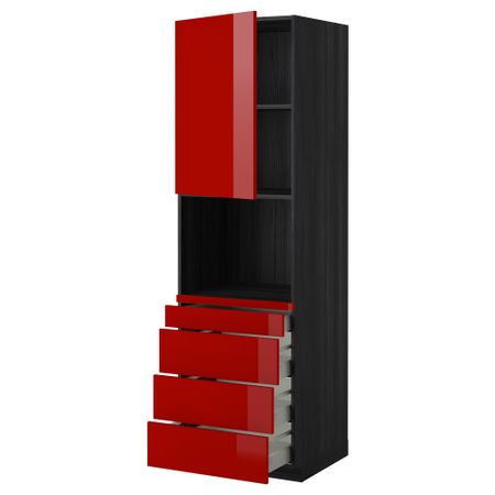 Высокий шкаф для комбинированния СВЧ, 4 ящика МЕТОД / МАКСИМЕРА, черный, Рингульт красный