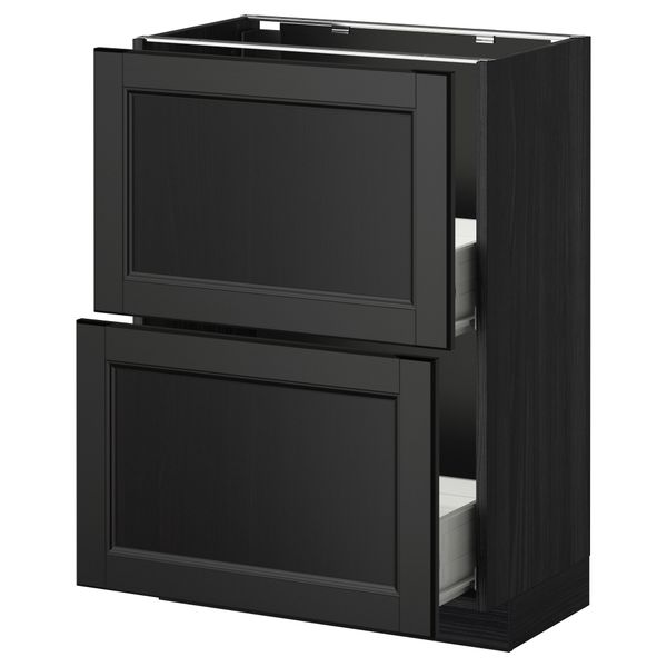 Напольный шкаф с 2 ящиками МЕТОД / ФОРВАРА, черный, Лаксарби черно-коричневый - схема-чертеж с размерами