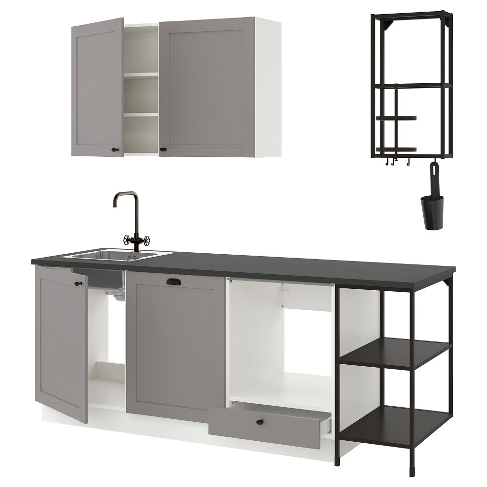 Кухня, 223x63.5x222 см, антрацит/серый каркас IKEA ENHET 493.377.55 - фото 1