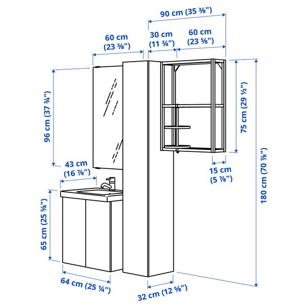 Комплект мебели для ванной,13 предмета, 64x43x65 cm IKEA TVÄLLEN ЛЕН ТВЭЛЛЕН, BEGIVENHET БЕГИВЕНХЕТ 493.383.35 - фото 5