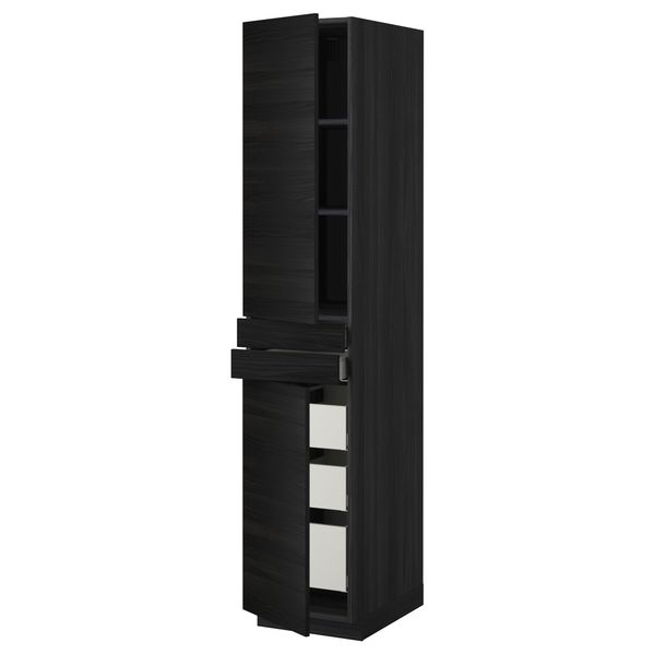 Высокий шкаф + полки, 5 ящиков, 2 дверцы, 2 фронтальных МЕТОД / МАКСИМЕРА, черный, Тингсрид черный - фото 1