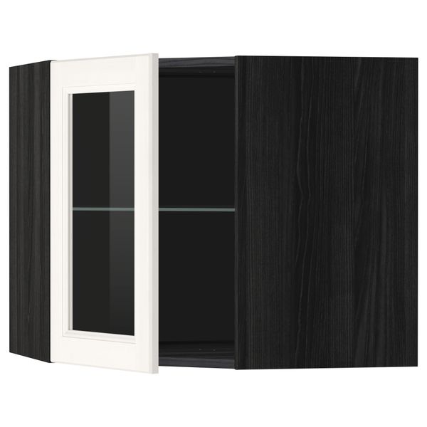 Угловой навесной шкаф с полками, стекляными дверцами МЕТОД, черный, Лаксарби белый - схема-чертеж с размерами