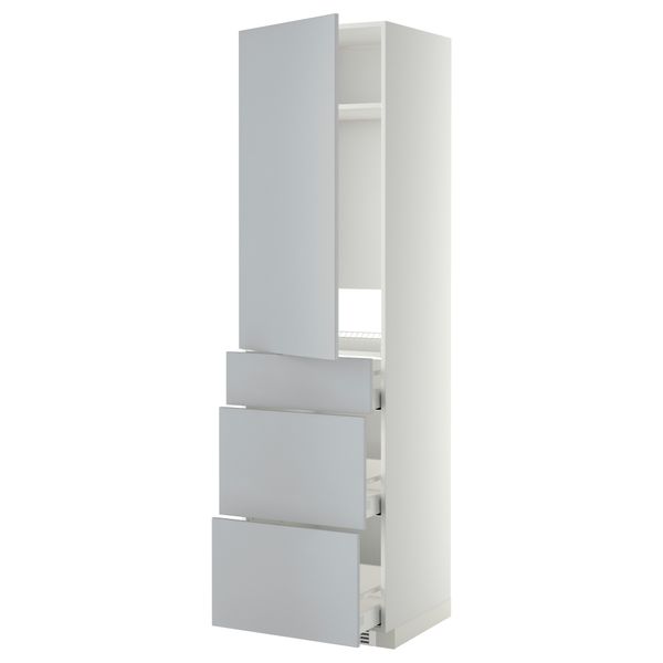 Высокий шкаф для холодильника, с дверцами, 3 ящика МЕТОД / МАКСИМЕРА, белый, Веддинге серый (60x60x220 см) - фото 1