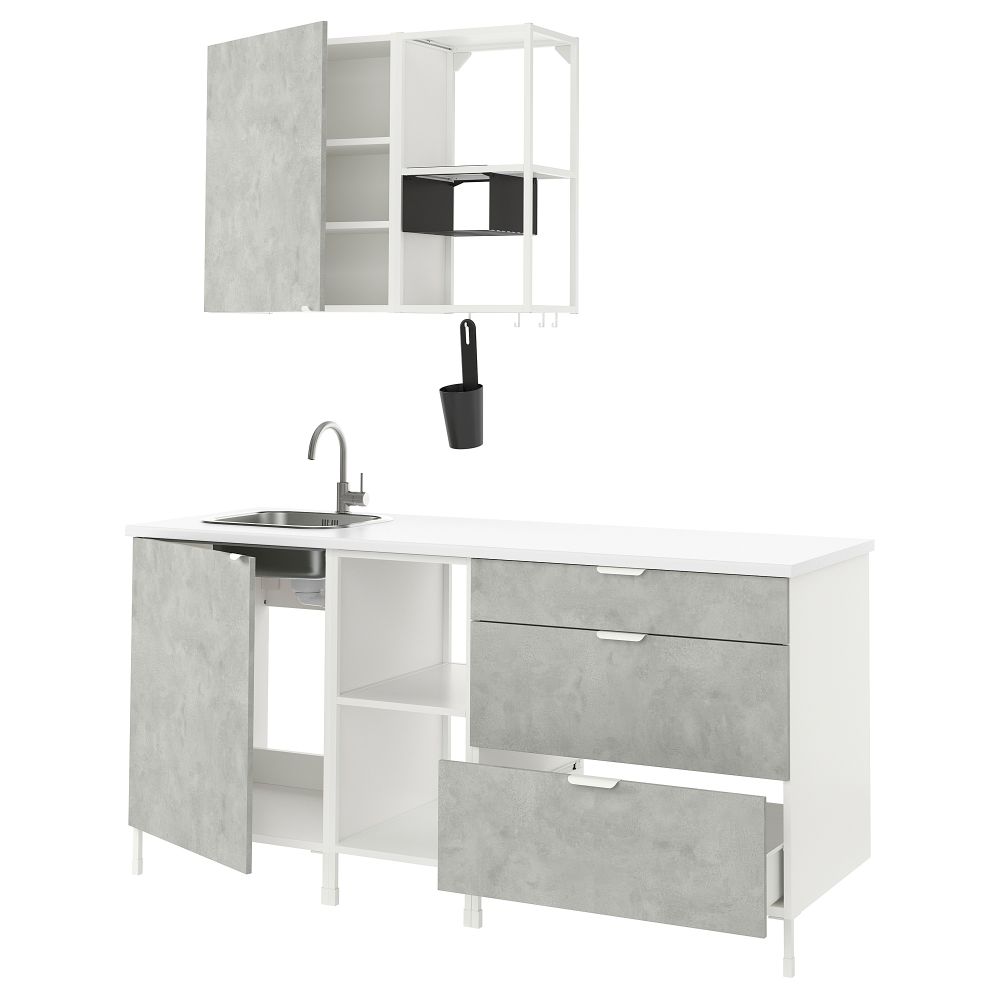 Кухня, 183x63.5x222 см, белый, под бетон IKEA BEGIVENHET БЕГИВЕНХЕТ 193.374.17 - фото 1