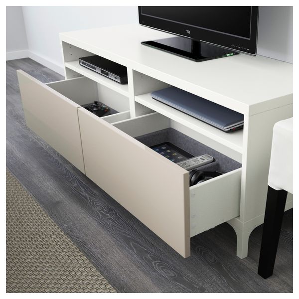 Тумба для ТВ с ящиками БЕСТО, белый, Сельсвикен глянцевый/бежевый (120x40x48 см) - фото 3