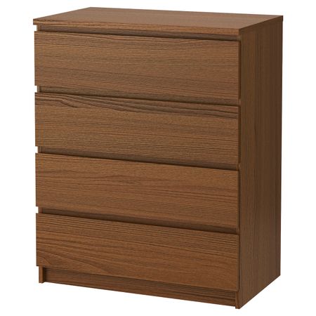 Комод с 4 ящиками, коричневая морилка ясеневый шпон 80x100 см IKEA MALM МАЛЬМ 703.685.42