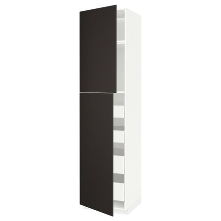 Высокий шкаф/2дверцы/4ящика, белый/Кунгсбакка антрацит 60x60x240 см IKEA METOD МЕТОД / MAXIMERA МАКСИМЕРА 694.458.48