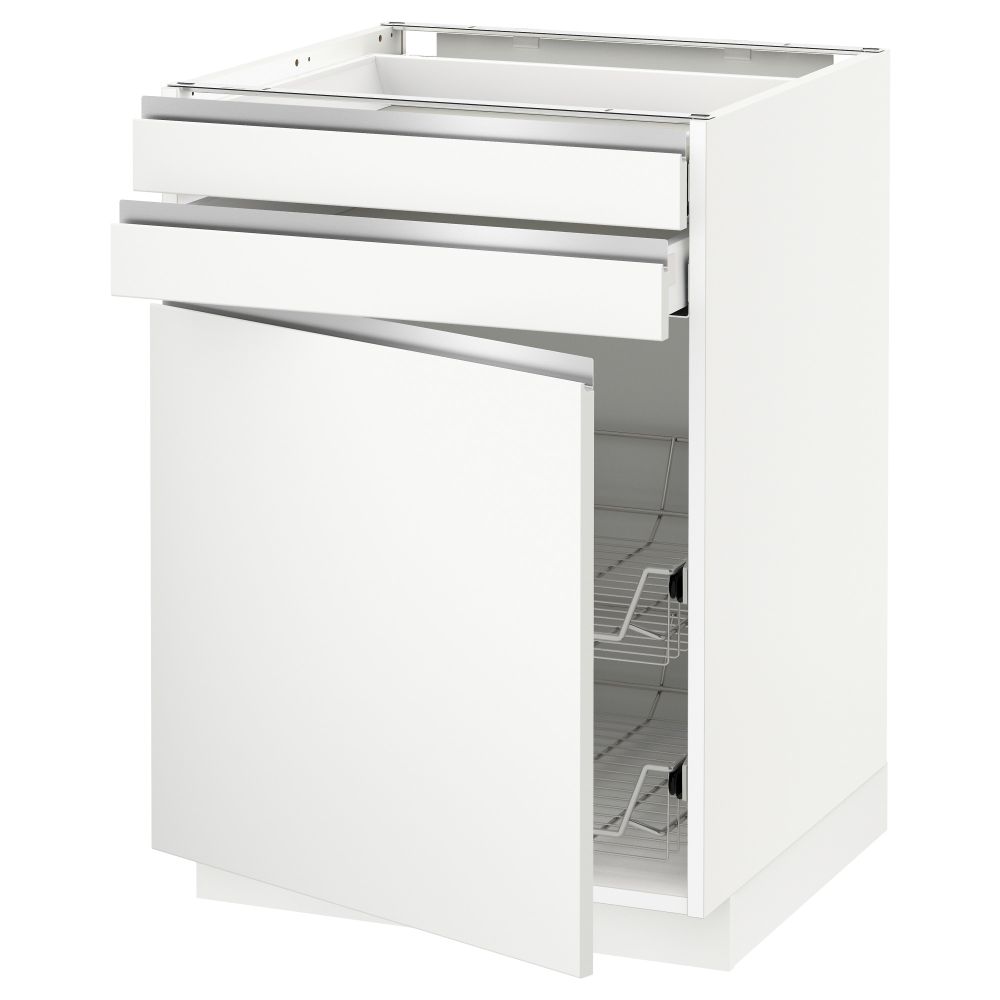 Напольный шкаф, дверца, 2 ящика, проволочных корзин МЕТОД / МАКСИМЕРА, белый, Нодста белый - схема-чертеж с размерами