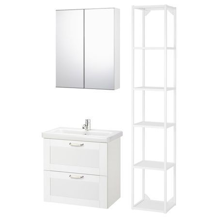 Комплект мебели для ванной,7 предм., Йельсен белый/ПИЛКОН смеситель 64x43x65 см IKEA FISKÅN ФИСКОН / TVÄLLEN ТВЭЛЛЕН 694.373.63