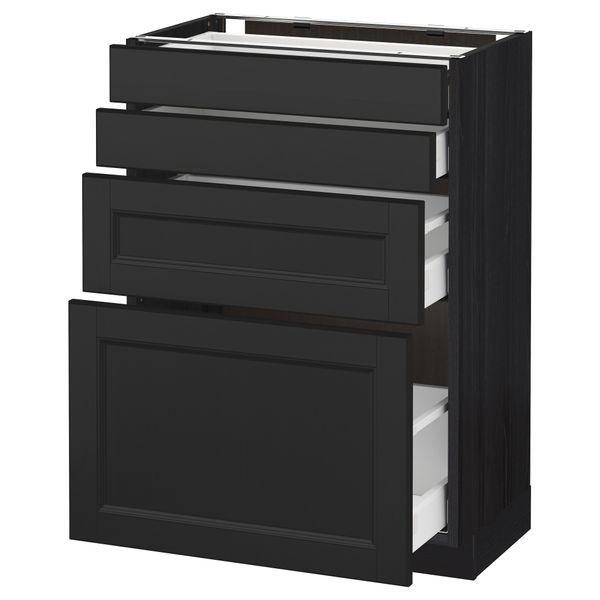 Напольный шкаф 4 фронтальных панели, 4 ящика МЕТОД / МАКСИМЕРА, черный, Лаксарби черно-коричневый - схема-чертеж с размерами