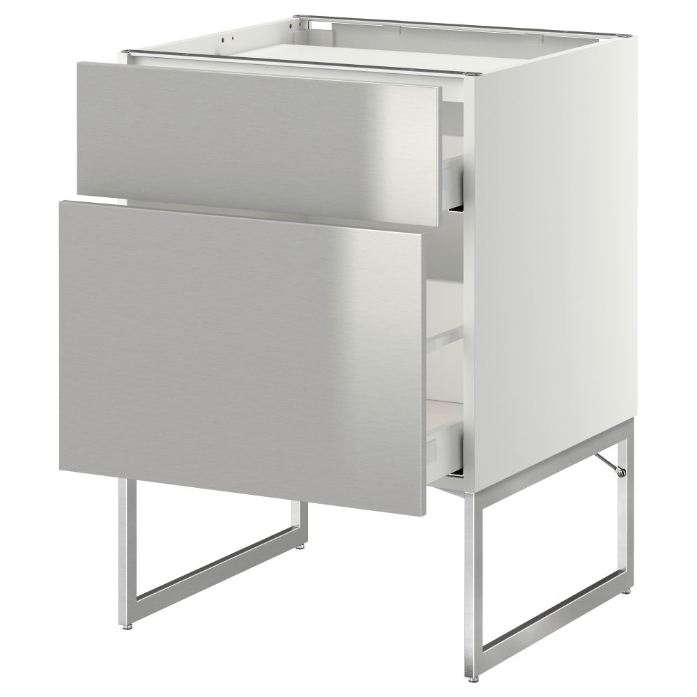 Напольный шкаф, 2 фронтальных панели, 3 ящика МЕТОД / МАКСИМЕРА, белый, Гревста нержавеющ сталь - схема-чертеж с размерами