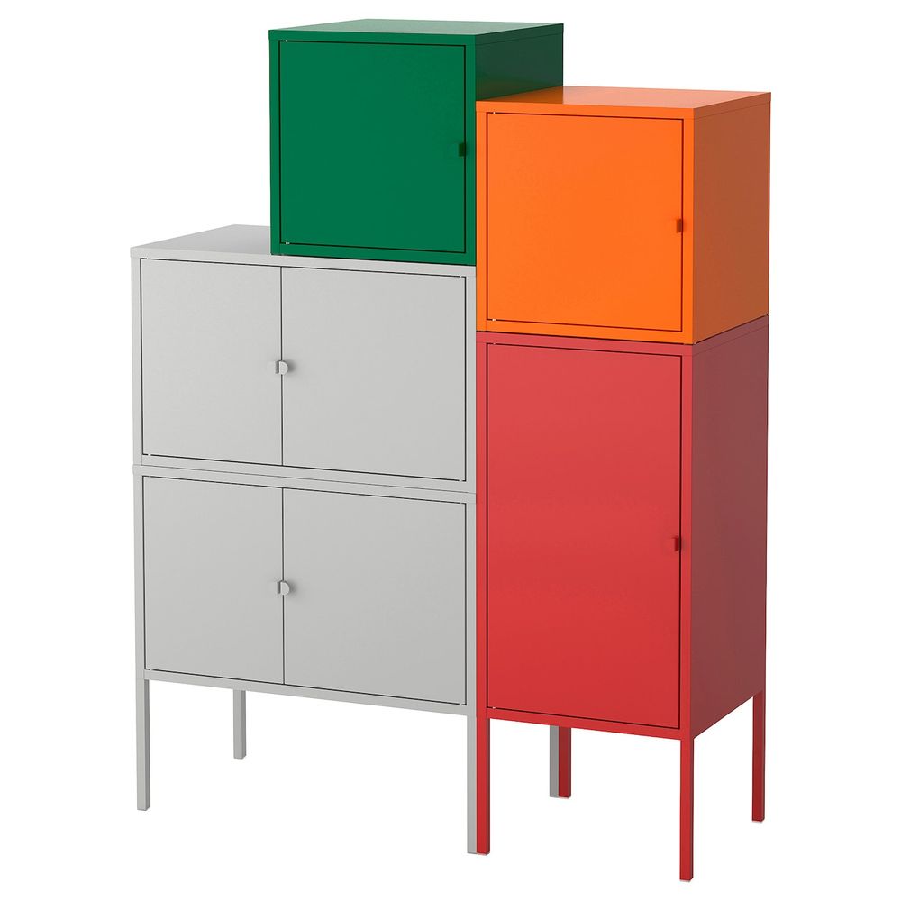 Комбинация для хранения, серый темно-зеленый/красный, оранжевый 95x127 см IKEA ЛИКСГУЛЬТ 692.489.18 - фото 1