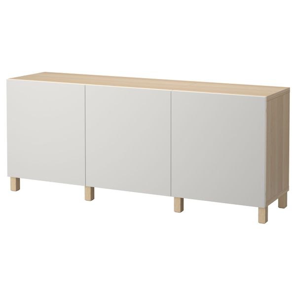 Комбинация для хранения с дверцами, под беленый дуб/Лаппвикен светло-серый 180x40x74 см IKEA БЕСТО 392.467.13 - фото 1