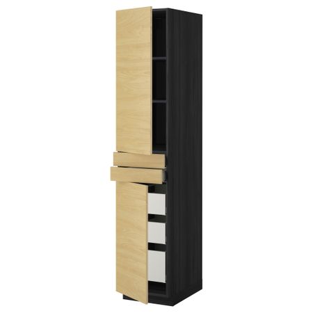 Высокий шкаф + полки, 5 ящиков, 2 дверцы, 2 фронтальных МЕТОД / МАКСИМЕРА, черный, Тингсрид береза